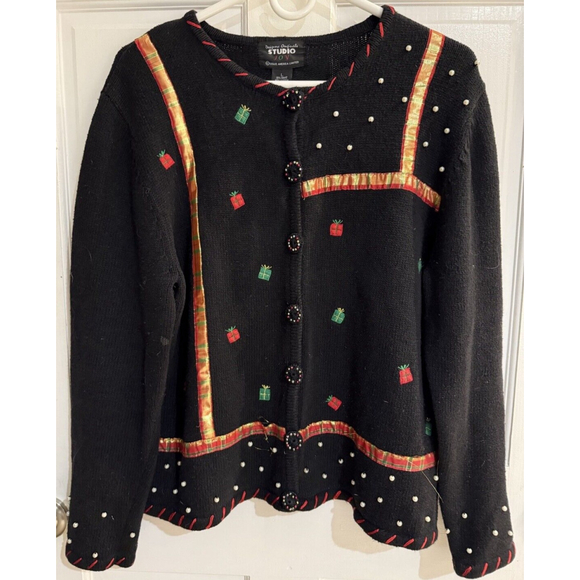 Designers Originals Studio Joy Christmas Holiday Cardigan Sweater Embellished - Picture 1 of 9